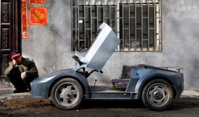 China, tiny cars in China, DIY cars, miniature cars, Lamborghini, little Lamborghini, all electric car, DIY electric car