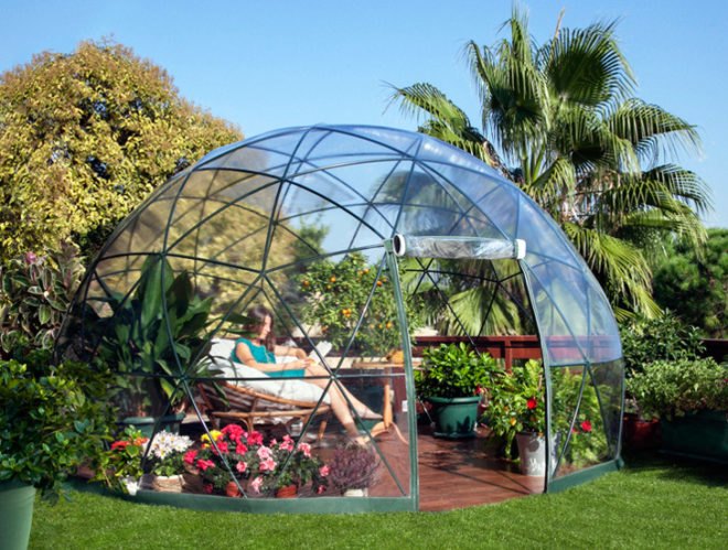 Garden Igloo, German design, geodesic dome, geodesic geometry, igloo-shaped structure, igloo architecture, lightweight architecture, outdoor furniture, transforming furniture, green design, recycled materials