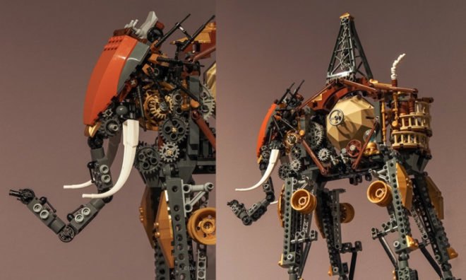Jin Kei Lego artist, Salvador Dali "The Elephants", steampunk Salvador Dali, Wild Wild West, Push Institute, steampunk lego brick recreation