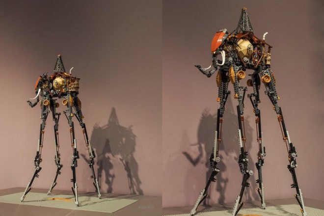 Jin Kei Lego artist, Salvador Dali "The Elephants", steampunk Salvador Dali, Wild Wild West, Push Institute, steampunk lego brick recreation