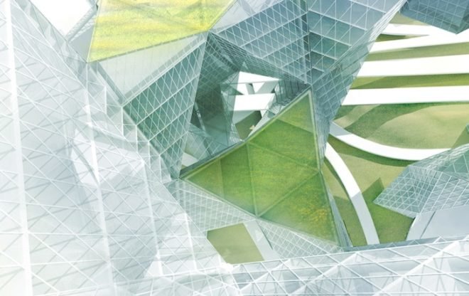 skyvillage, ziwei song, air pollution, los angeles, freeways, evolo skyscraper competition, evolo skyscraper competition 2014, modular skyscraper, green filtering towers, car-free utopia, car-free, mixed use, urban fabric