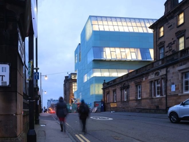 steven holl architects, jm architects, glasgow school of art, reid building, Charles Rennie Mackintosh, machair, driven voids of light, light shafts, northern light, translucent glass, glass facade, artists studios