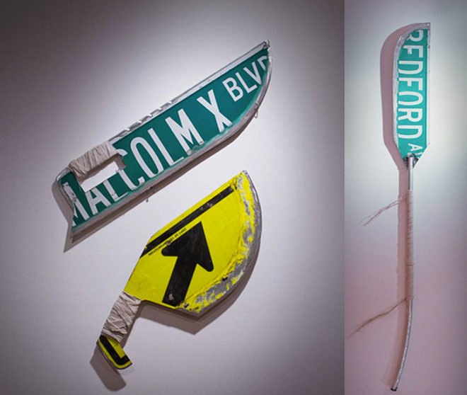 green design, eco design, sustainable design, Coby Kennedy, recycled street signs, In Service of a Villain, street sign sword
