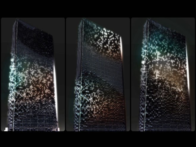 Hanwha HQ Renovation, UNStudio, hanwha group, seoul, eco office tower, green renovation, led facade, building integrated photovoltaics
