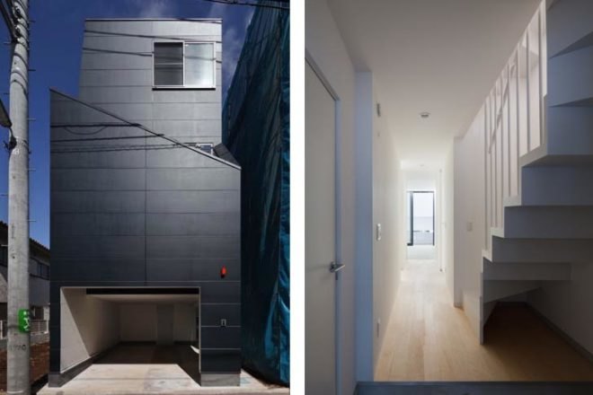 tokyo residents privacy, privacy, narrow house, urban house, level architects, fukasawa, 4-story urban house, tokyo, privacy walls, central skylight, open ballustrade, tatami mats, loft space, built-in bench seating, built-in furniture