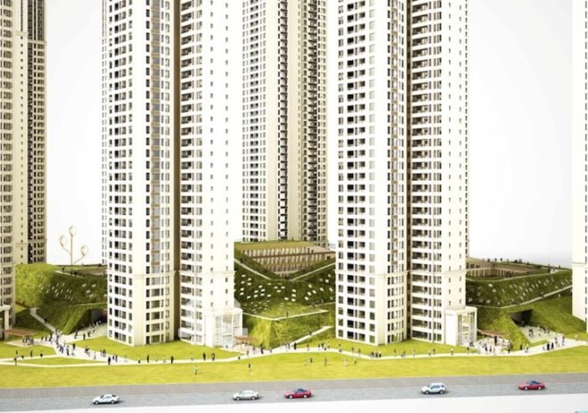 NL Architects, xiamen, china, mixed use center, green roofs, vanke, vankely, vanke alley, xiamen north station complex, xiamen railway, shopping center, SOHO, residential towers, high rises, NL Architects green roofs,