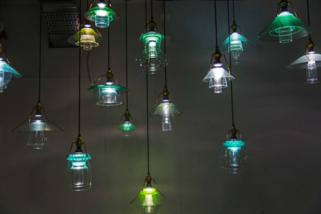 Ma'ayan Pesach, Sander Wassink, recycled glassware, Stacked Lights, Design Academy of Eindhoven, assorted glass, recycled lamps, green products, green lighting, milan design week 2014