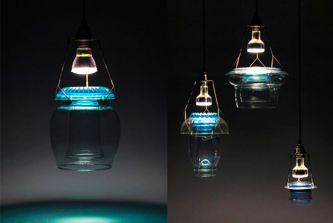 Ma'ayan Pesach, Sander Wassink, recycled glassware, Stacked Lights, Design Academy of Eindhoven, assorted glass, recycled lamps, green products, green lighting, milan design week 2014