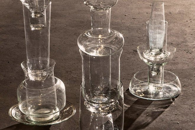 Ma'ayan Pesach, Sander Wassink, recycled glassware, Stacked Lights, Design Academy of Eindhoven, assorted glass, recycled lamps, green products, green lighting, milan design week 2014