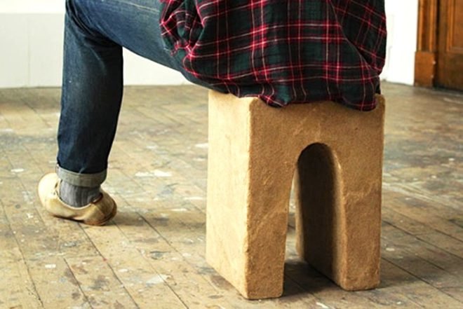 Peter Trimble, concrete-like compostable stool, new biomaterial, pee power, Sand, Bacteria and Pee, UK student, energy efficiency, Green Materials, Green Materials, green furniture,