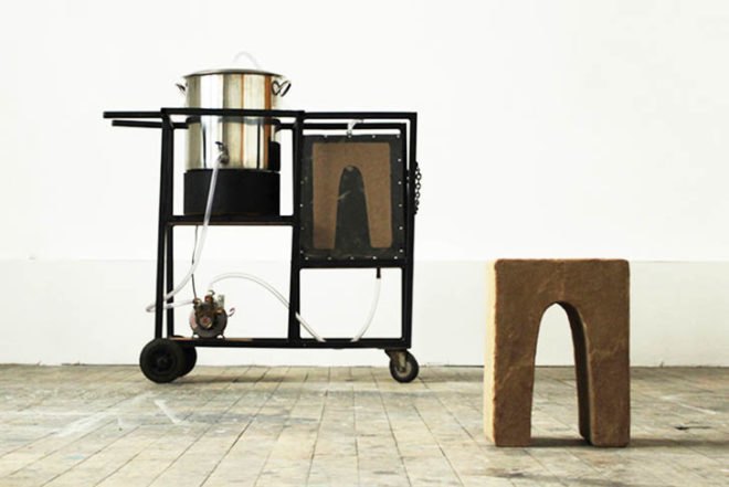 Peter Trimble, concrete-like compostable stool, new biomaterial, pee power, Sand, Bacteria and Pee, UK student, energy efficiency, Green Materials, Green Materials, green furniture,