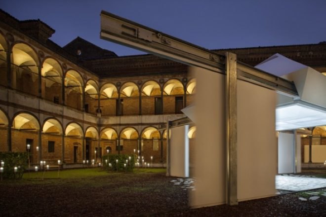Torafu Architects, Sliding Nature Installation, Milan Design Week 2014, Panasonic exhibit, milan 2014, University of Milan, LED lighting