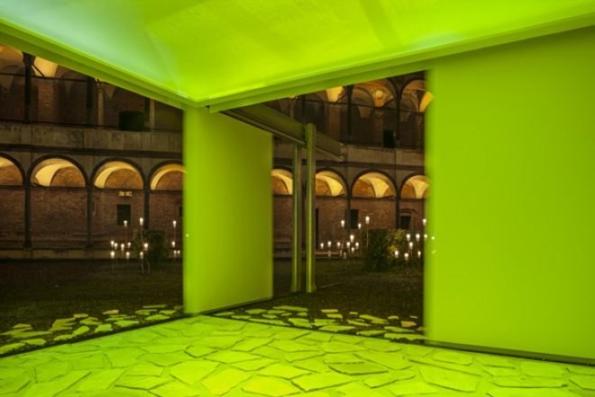 Torafu Architects, Sliding Nature Installation, Milan Design Week 2014, Panasonic exhibit, milan 2014, University of Milan, LED lighting