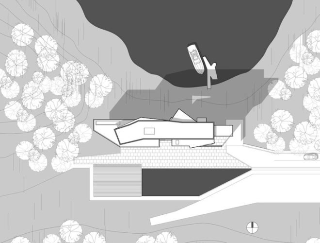 villa for an aviator, aviator, aviator architecture, aviator's villa, urban office architecture, airplane parts, salvaged airplane, airplane architecture, perforated screens, new york state, cantilevered bedroom, twisted geometry, simulate flight