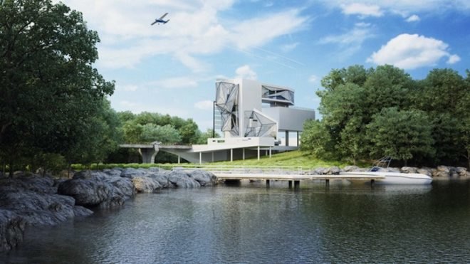 villa for an aviator, aviator, aviator architecture, aviator's villa, urban office architecture, airplane parts, salvaged airplane, airplane architecture, perforated screens, new york state, cantilevered bedroom, twisted geometry, simulate flight