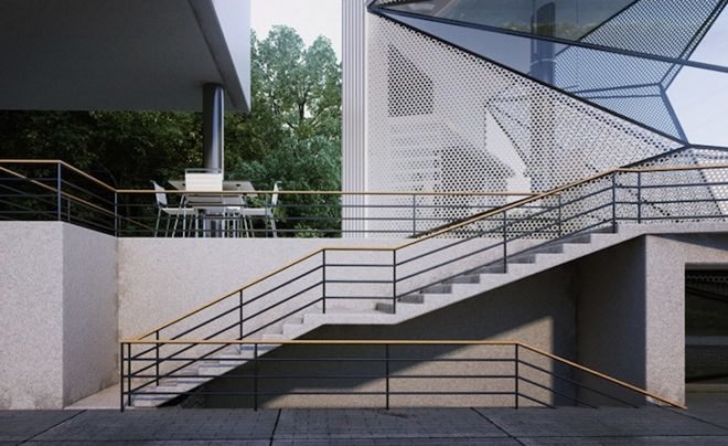 villa for an aviator, aviator, aviator architecture, aviator's villa, urban office architecture, airplane parts, salvaged airplane, airplane architecture, perforated screens, new york state, cantilevered bedroom, twisted geometry, simulate flight