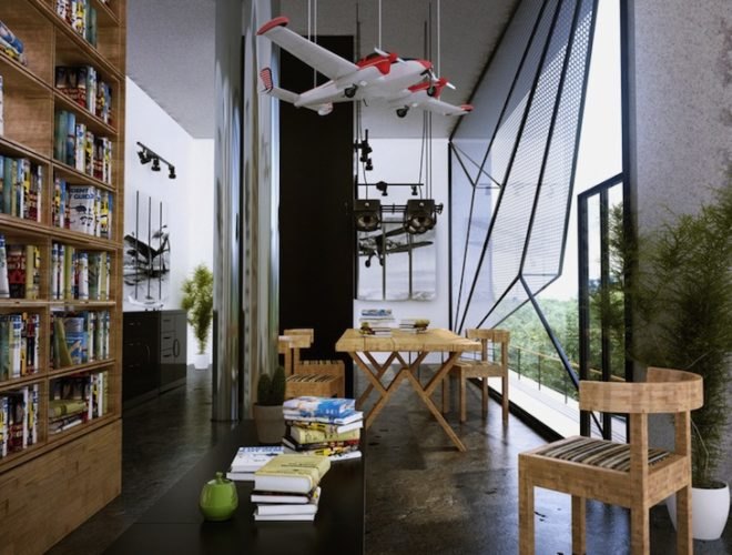 villa for an aviator, aviator, aviator architecture, aviator's villa, urban office architecture, airplane parts, salvaged airplane, airplane architecture, perforated screens, new york state, cantilevered bedroom, twisted geometry, simulate flight