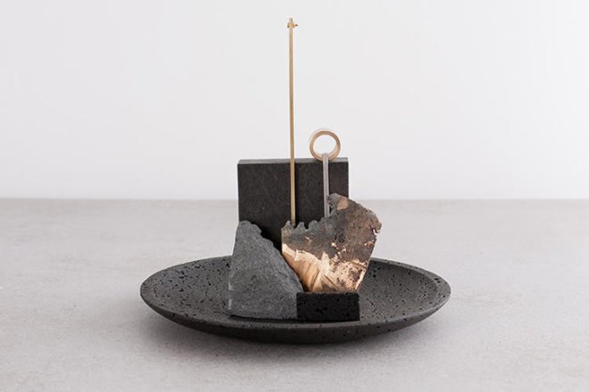 Studio Formafantasma create beautiful art from volcanic lava, De Natura Fossilium by De Natura Fossilium, De Natura Fossilium made from material collected at Europe's last two active volcanos. Studio Formafantasma use igneous rock to create unique pieces of art, obsidian mirror by Studio Formafantasma, Studio Formafantasma experiment with volcanic fiber to create hand-woven wall art, hand-blown glass artwork made from the volcanic rocks of Mt Etna