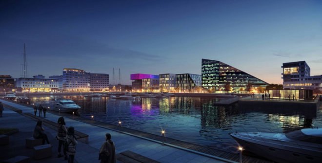 Powerhouse at Brattorkaia by Snøhetta, outstanding buildings by BREEAM NOR, solar cells, heat pumps, heat exchangers, powerhouse alliance builds Norway's first energy-positive office building, World's Northernmost energy-positive office building, energy-positive building in Trondheim, Norway's first energy-positive office building, sea water heating and cooling system
