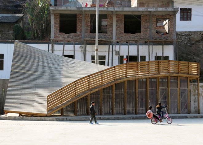 Shuanghe village community center, Yunnan earthquake reconstruction, polycarbonate doors, memorial plaza in China, Olivier Ottevaere, John Lin, University of Hong Kong, The Pinch community center, public library rooftop playground,
