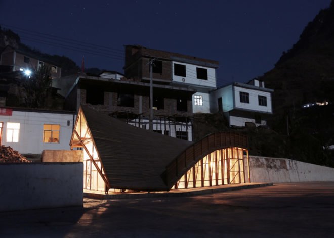 Shuanghe village community center, Yunnan earthquake reconstruction, polycarbonate doors, memorial plaza in China, Olivier Ottevaere, John Lin, University of Hong Kong, The Pinch community center, public library rooftop playground,
