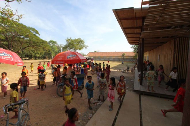 Thom Mun Community Center, Project Little Dream, Cambodia, Architizer A+ Popular Choice Award, New Futures Organisation, bamboo community center, volunteer construction in Cambodia, gabion wall filled with temple ruins, Cambodian community center