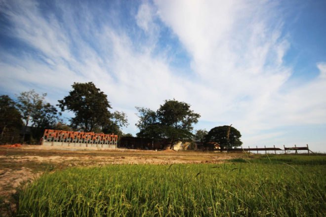 Thom Mun Community Center, Project Little Dream, Cambodia, Architizer A+ Popular Choice Award, New Futures Organisation, bamboo community center, volunteer construction in Cambodia, gabion wall filled with temple ruins, Cambodian community center