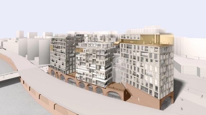 Graft architects, Kleihues + Kleihues Architekten, Graft berlin, berlin archiecture, berlin architects, mixed-use towers, tower design, linked towers, skyscrapers, German architecture, German architects, communal spaces berlin, wooden facade, wooden tower facade