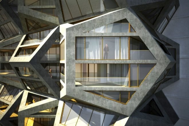 modular tower, platonian tower, tammo prinz, tammo prinz architects, tammo prinz architecture, modular skyscraper, cube, dodecahedron, concrete modules, eco tower, green design, prefab, prefab tower, green building, green architecture, sustainable building, sustainable design, sustainable architecture, eco design