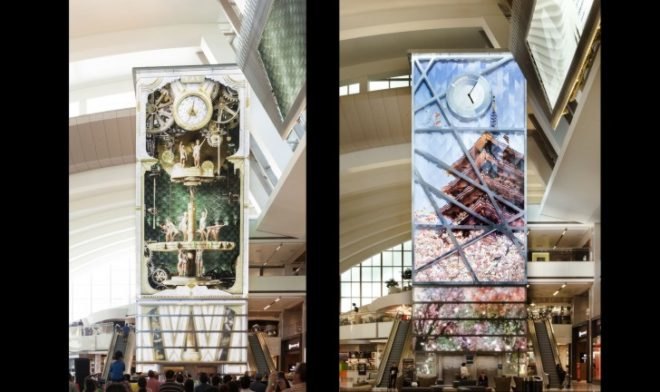 Moment Factory, LAX Installation, Tom Bradley International Terminal, LAX airport design, airport design, interactive media installations, urban desing, architecture, los angeles, MRA International, Sardi Design, largest immersive multimedia system, lighting design, light installations