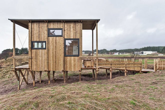 TYIN Tegnestue, Norway, Norwegian wood, low-impact cabin, wooden poles fundations, local materials, recycled windows, Mexican and Norwegian students, Lyset paa Lista, Architecture, Tiny Homes, Recycled Materials, Eco Tourism, Daylighting,
