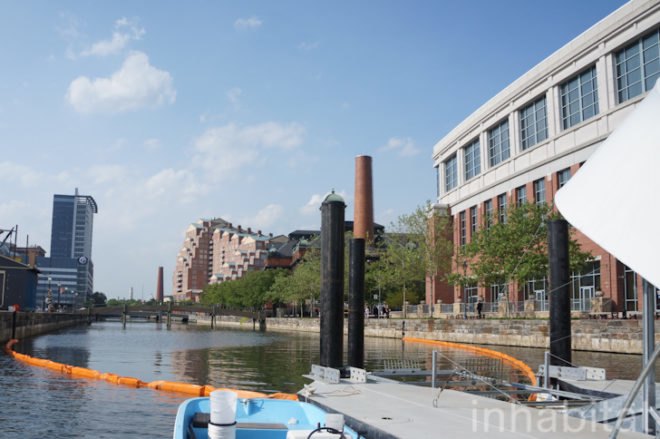 water wheel, baltimore, solar powered trash collector, trash collector, trash, solar powered water wheel, clearwater mills, john kellett, daniel chase, waterfront partnership of baltimore, healthy harbors initiative, inner harbor, inner harbor trash, jones falls watershed, jones falls, trash booms, resco, living laboratory, TMDL, Adam Linquist,
