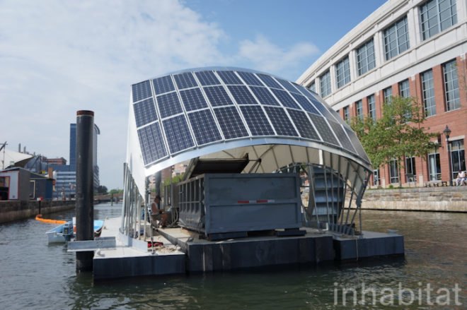 water wheel, baltimore, solar powered trash collector, trash collector, trash, solar powered water wheel, clearwater mills, john kellett, daniel chase, waterfront partnership of baltimore, healthy harbors initiative, inner harbor, inner harbor trash, jones falls watershed, jones falls, trash booms, resco, living laboratory, TMDL, Adam Linquist,
