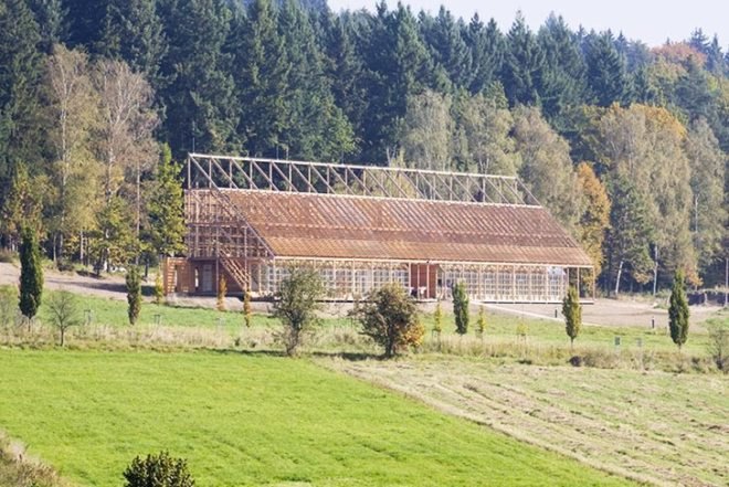 e-MRAK, wooden building, Pisek City Forest Administration, Czech Republic, alternating wooden slats, Architecture, Daylighting, Green Materials, lumber stack, natural light