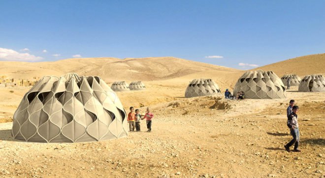 Abeer Seikaly, weaving inspired tents, pop up tents, refugee shelters, disaster zones, honeycomb design, transportables, disaster relief, solar powered tent, solar hot water, Lexus Design Awards, Weaving a Home, fold up shelter, pop up shelter
