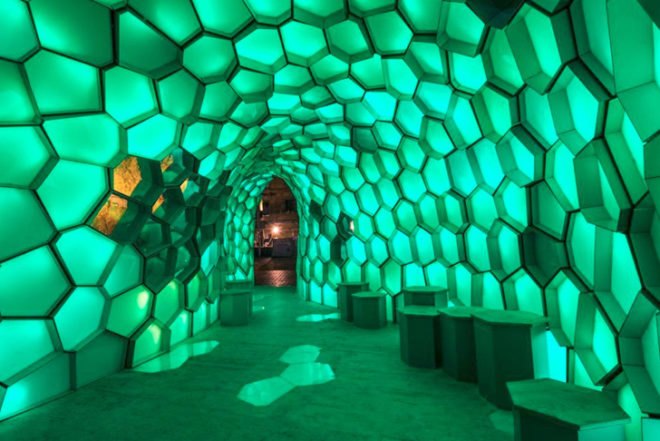 LED installation Sydney, Sydney Vivid Light Festival, Cellular Tessellation, Cellular Tessellation Pavilion, LED pavilion Sydney, LED lighting, honeycomb pavilion, pavilion design