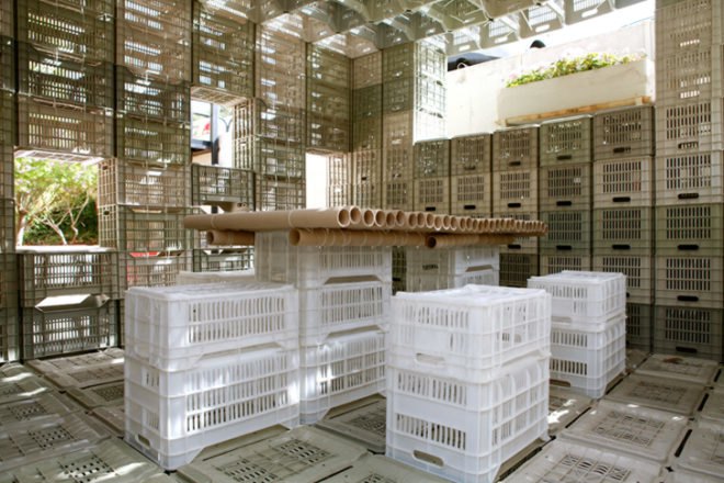 Lebanese American University, emergency shelter, plastic crates, reused plastics, plastic emergency shelter, temporary structure, temporary architecture, temporary shelters, Richard Douzjian