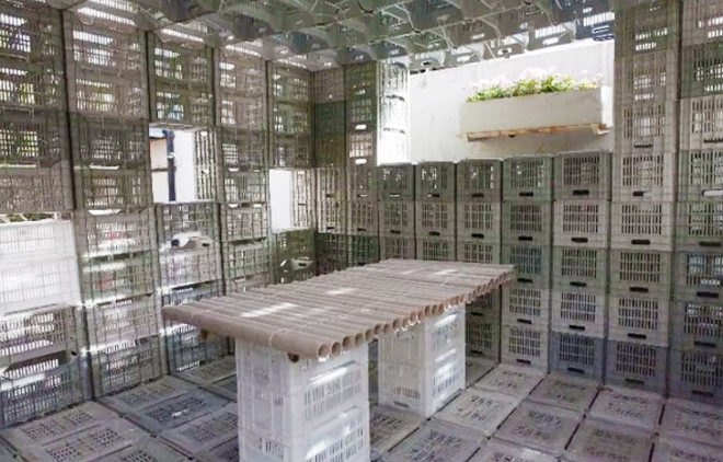Lebanese American University, emergency shelter, plastic crates, reused plastics, plastic emergency shelter, temporary structure, temporary architecture, temporary shelters, Richard Douzjian
