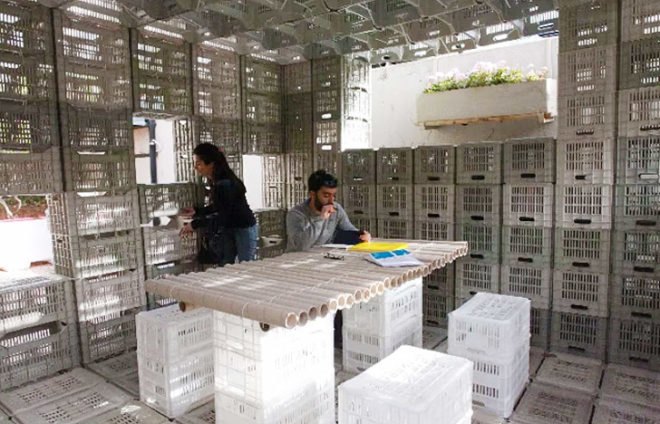 Lebanese American University, emergency shelter, plastic crates, reused plastics, plastic emergency shelter, temporary structure, temporary architecture, temporary shelters, Richard Douzjian
