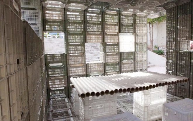 Lebanese American University, emergency shelter, plastic crates, reused plastics, plastic emergency shelter, temporary structure, temporary architecture, temporary shelters, Richard Douzjian
