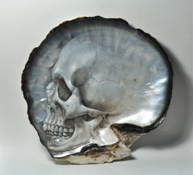 Gregory Halili, Mother of Pearl Skulls, art, Philippine artist skulls, skull art, mother of pearl art, modern art, bas-relief shell skulls