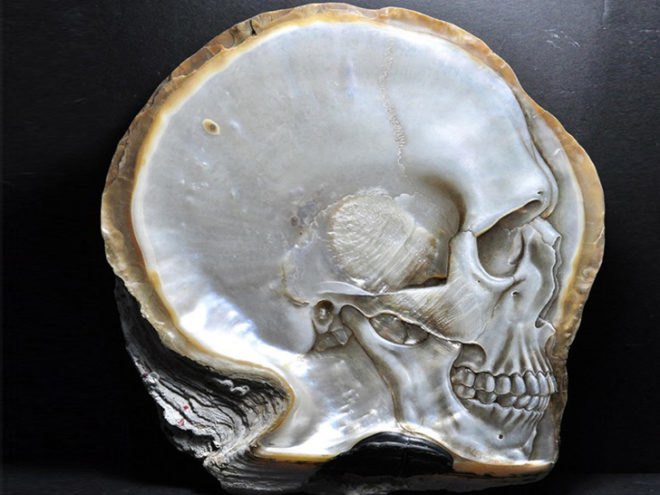 Gregory Halili, Mother of Pearl Skulls, art, Philippine artist skulls, skull art, mother of pearl art, modern art, bas-relief shell skulls