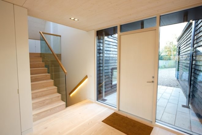 Nash baker architects, kent, bourne lane, bourne lane house, kent countryside, kent barns, barn-like wings, code for sustainable homes, lifetime home standards, douglas fir, cross laminated timber, green roof, natural light, gable windows