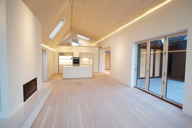 Nash baker architects, kent, bourne lane, bourne lane house, kent countryside, kent barns, barn-like wings, code for sustainable homes, lifetime home standards, douglas fir, cross laminated timber, green roof, natural light, gable windows