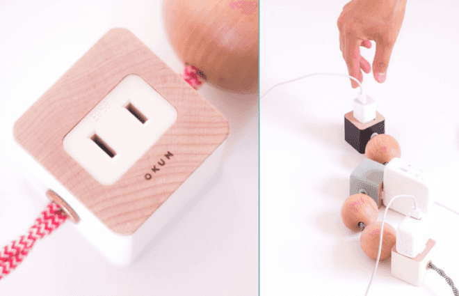 green design, sustainable design, ion, power cord, multi-outlet, OKUM, maple wood, made in the USA