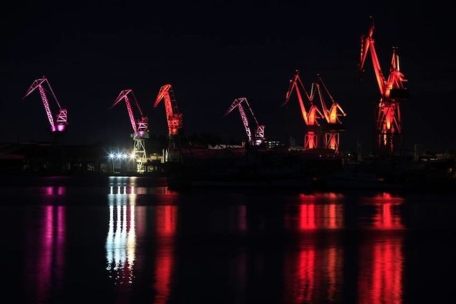 LED lights, art, dean skira, skira, architectural lighting, lighting designer, lighting giants, uljanik industrial shipyard, pula, Croatia, Philips LED spotlights, LED spotlights, shipyard machines, shipyard art, Adriatic sea