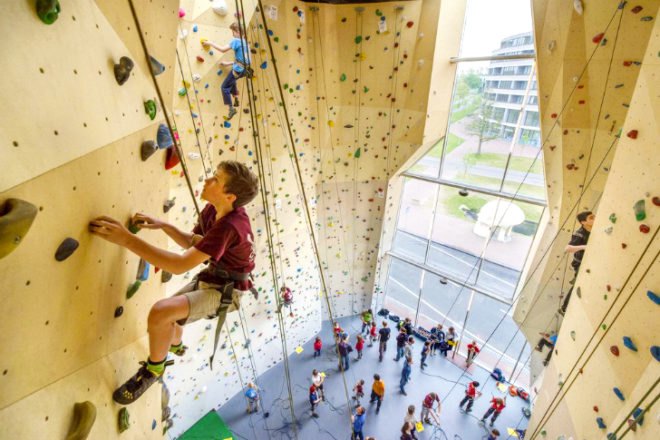 leerpark, dordrecht, nl architects, spordtgebouw, gymnasim, gym, eco gym, climbing gym, climbing wall, the netherlands, eco school, daylighting, multi-purpose facility, mixed use facility, mixed use building, green design, green building, green architecture, sustainable building, sustainable design, sustainable architecture, eco design