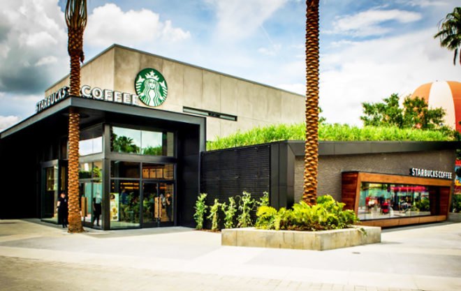 green roof, starbucks, starbucks coffee shop, disney, disney world, walt disney world resort, disney world resort, orlando, florida, eco coffee shop, coffee shop, leed certified, leed certified starbucks, reclaimed wood, living wall, green wall, vertical garden, living moss wall, green building, David Daniels, green architecture, sustainable building, sustainable design, sustainable architecture, eco design