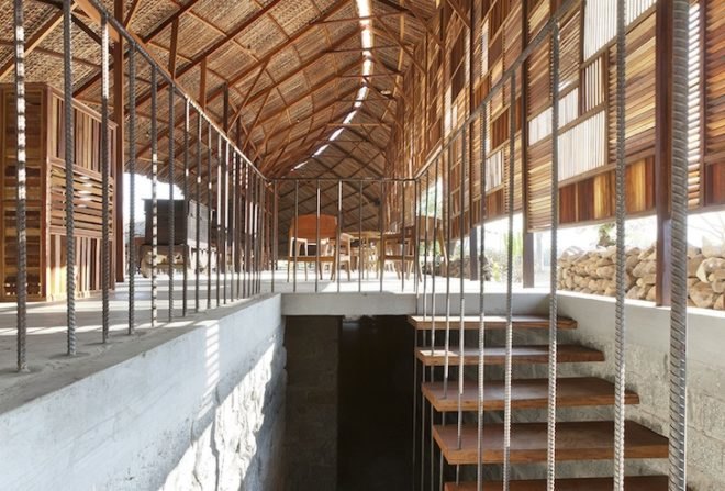 nha trang, vietnam, coffee shop, salvaged materials, salvaged wood, a21 studio, scrap wood, recycled materials, salvaged ring, sustainable building, tenon, mortise, natural ventilation, solar heat gain, interior courtyard
