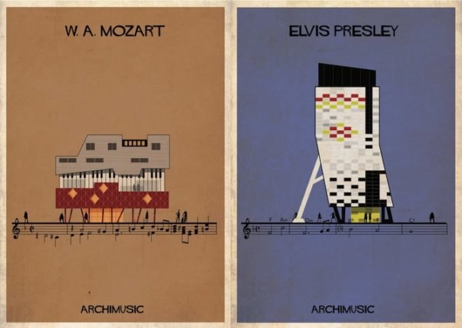 Federico babina, archimusic, architecture illustrations, david bowie buiding, Mozart building music inspired architecture, music inspired buildings, architecture art, music and architecture
